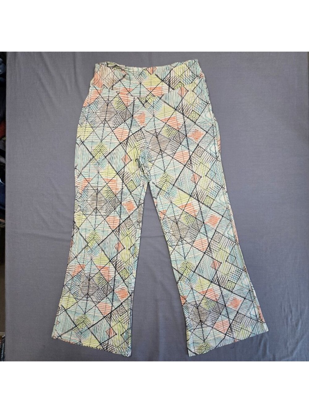 Cato 14/16W Wide Leg Stretch Pants Geometric Palazzo Boho